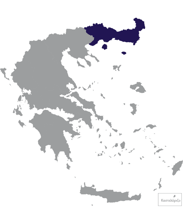 Landkaart Griekenland grijs met periferie Oost-Macedonië en Thracië donkerblauw op transparante achtergrond - 600 * 733 pixels